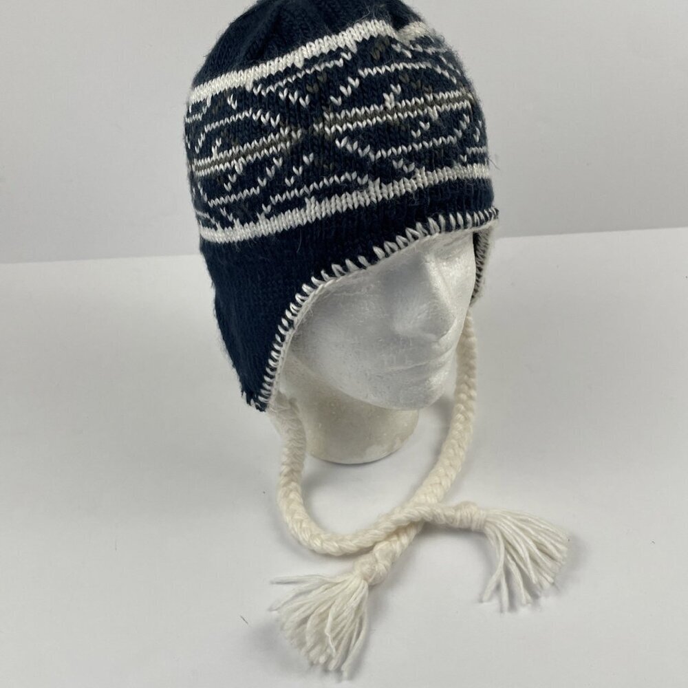 Columbia Beanie Hat Ear Flaps Fleece Lined Chullo Knit Braided Tassels Laplander